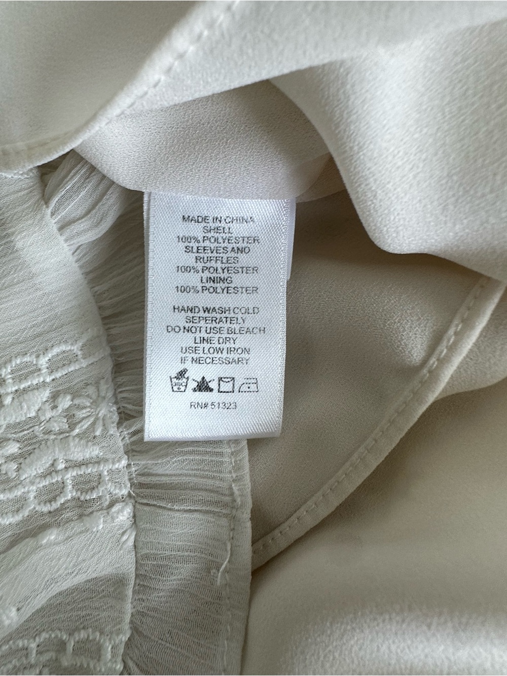 Cece White Blouse Embroidered Lace Ruffle Detail 3/4 Sleeve Size S Boho Chic - Picture 6 of 6